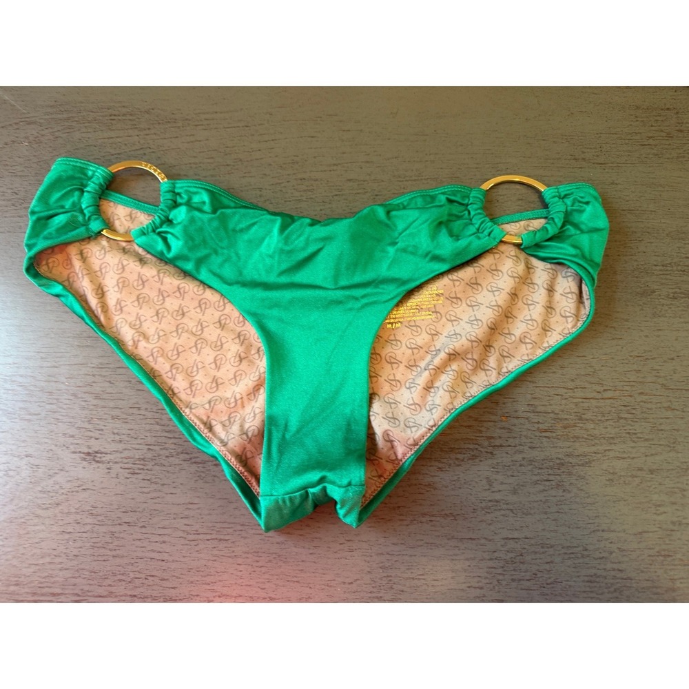 Victoria's Secret Green Gold Ring Ruched Bikini Bottom Medium